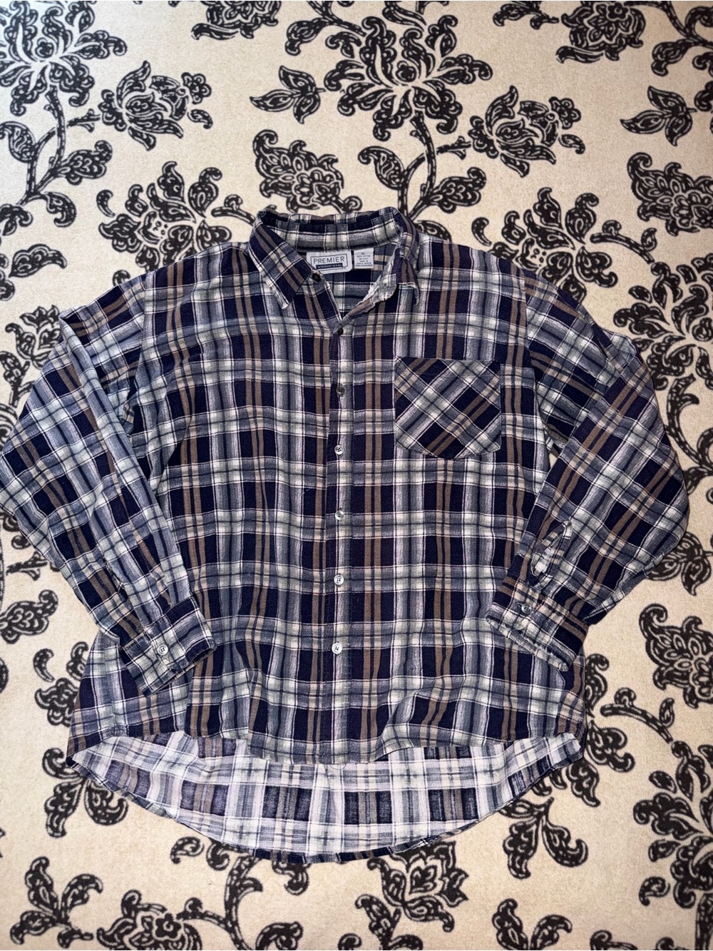 Premier Blue and White Plaid Button-Down Shirt